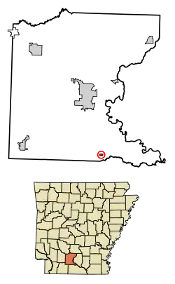 Location of Louann in Ouachita County, Arkansas.