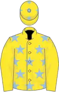 Yellow, light blue stars on body and star on cap