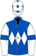 Royal blue, white triple diamond, white sleeves, royal blue armlets and stars on white cap