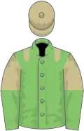 LIGHT GREEN, beige epaulettes, beige and light green halved sleeves, beige cap