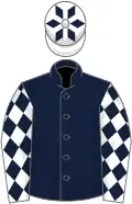 Dark blue, white sleeves, dark blue diamonds, white cap, dark blue diamonds