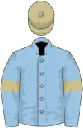 Light blue, beige armlets and cap