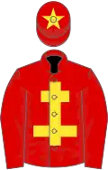Red, yellow cross of lorraine and star on cap
