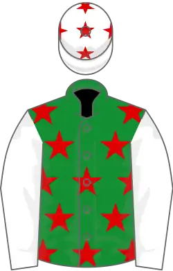 Green, red stars, white sleeves and cap with red stars
