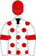 White, red spots, armlets and cap