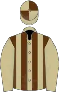 Beige and brown stripes, beige sleeves, quartered cap