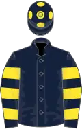 Dark blue, yellow hooped sleeves and spots on cap