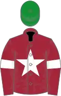 Maroon, white star and armlet, green cap