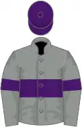 Grey, purple hoop, grey sleeves, purple armlets, purple cap