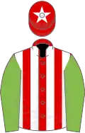 Red and white stripes, light green sleeves, red cap, white star