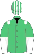 Emerald green, white epaulets, halved sleeves, striped cap