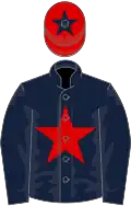 Dark blue, red star, red cap, blue star