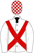 WHITE, red cross sashes, check cap