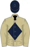 Beige, dark blue diamond and cap