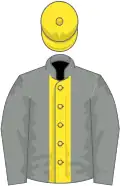 Grey, yellow stripe, grey sleeves, yellow cap