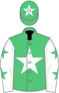 White, emerald green star, chevrons on sleeves, white cap, emerald green star