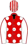 Red, white spots, white sleeves, red seams, red and white striped cap