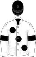 White, large black spots, armlets and cap
