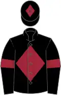 Black, maroon diamond, armlets and diamond on cap