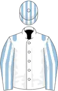 White, Light Blue epaulets, Light Blue and White striped sleeves and cap