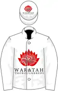 White, red waratah, diagonally halved sleeves, white cap with red waratah