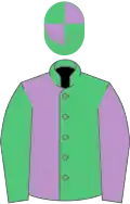 Emerald green and mauve halved, slvs reversed, quartered cap