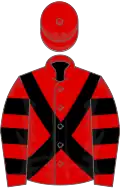 Red, black cross-belts, hooped sleeves
