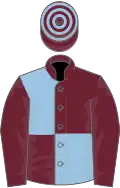 Claret and light blue (quartered), hooped cap