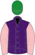 Purple, Pink sleeves, Green cap