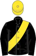 Black, yellow sash, yellow cap
