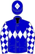 Blue, white triple diamond, diamonds on sleeves, diamond on cap