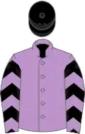 Mauve, black chevrons on sleeves, black cap