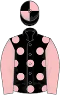 Black, pink spots, pink sleeves, quartered cap