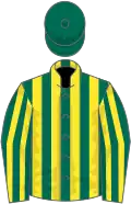 Dark green and yellow stripes, dark green cap