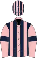 Pink, dark blue stripes and armlets, striped cap