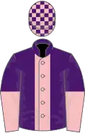 Purple, pink stripe, halved sleeves, checked cap