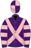 Purple, pink cross belts, hooped sleeves, quartered cap