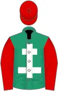 Emerald green, white cross of lorraine, red sleeves and cap