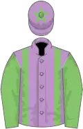 Mauve, light green braces and sleeves, light green star on cap