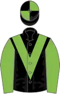 Black, light green chevron and sleeves, quartered cap