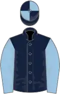 Dark blue, light blue sleeves, quartered cap