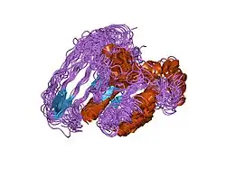 1ees: SOLUTION STRUCTURE OF CDC42HS COMPLEXED WITH A PEPTIDE DERIVED FROM P-21 ACTIVATED KINASE, NMR, 20 STRUCTURES
