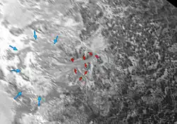 Nitrogen ice glaciers flowing into the eastern margin of the planitia (similar reprojected backlit view highlighting flow lines).