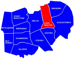 The location of the City Information System area of Czerniaków within the district of Mokotów
