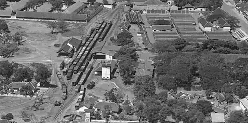 Aerial photo of Pasuruan Station (from west) along with PsSM Station in 1947