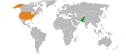 Map indicating locations of Pakistan and United States