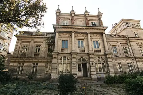 Știrbei Palace (Calea Victoriei no. 107), Bucharest, by Michel Sanjouand, c.1835; with a new level with caryatids added in 1882 by Joseph Hartmann[84]