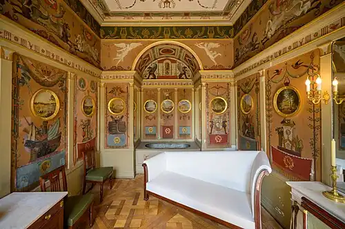 Empire style – Napoleon's bath of the Château de Rambouillet, Rambouillet, France, painted by Godard and Jean Vasserot, 1806