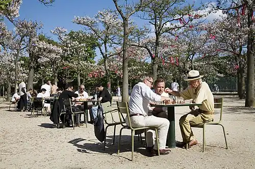 Public chess tables in the Jardin du Luxembourg, Paris, France