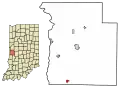 Location of Rosedale in Parke County, Indiana.